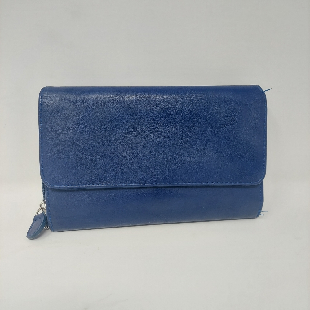 Safe Keeper Dark Blue Faux Leather RFID Zip Around Trifold Snap Closure Wallet